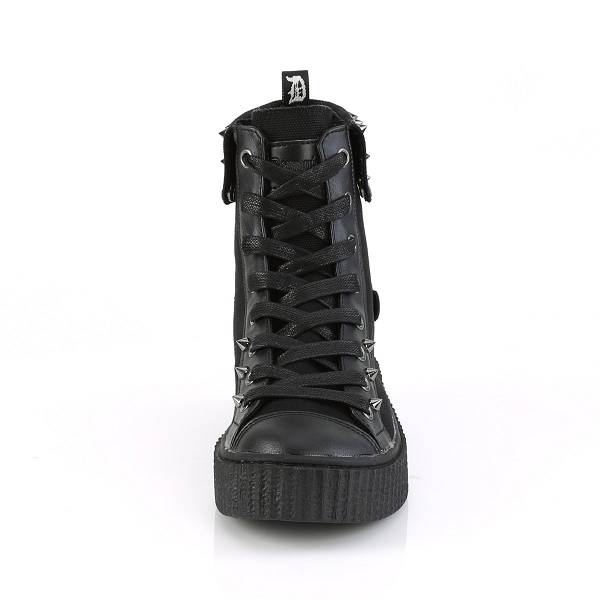 Demonia Sneeker-266 Black Canvas/Vegan Leather Schuhe Herren D749-583 Gothic Hohe Sneakers Schwarz Deutschland SALE
